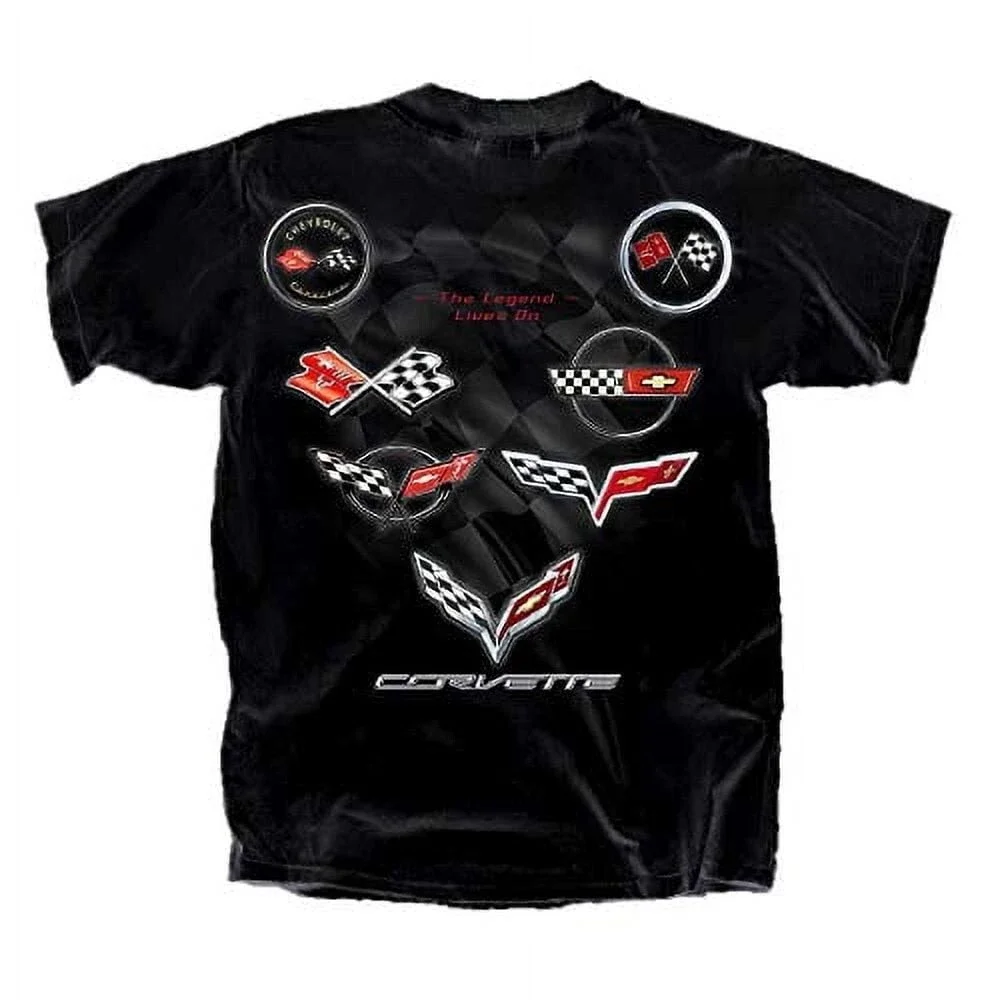 Joe Blow Men's Corvette C1-C7 Flag Collection T-Shirt, Black Size 3XL XXXL